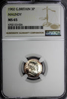 GREAT BRITAIN Edward VII Silver 1902 Maundy Set (4 Coin) NGC MS66,MS65 Toned
