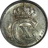 Denmark Christian X Silver 1915 VBP; GJ  25 Øre UNC KM# 815.1