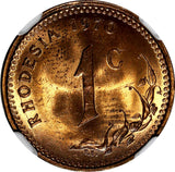 RHODESIA Bronze 1970 1 Cent NGC MS64 RD NICE RED TONING KM# 10 (001)