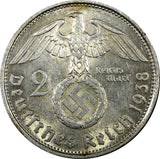 Germany - Third Reich Silver 1938 B 2 Reichs Mark Hindenburg KM# 93 (22 298)