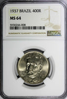 Brazil Oswaldo Cruz Copper-Nickel 1937 400 Reis NGC MS64 KM# 539 (008)