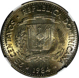 DOMINICAN REPUBLIC 1984 25 Centavos NGC MS64 Mirabal Sisters Toned KM# 61.1 (51)