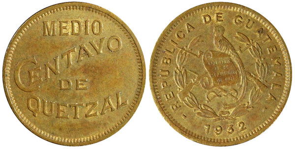 GUATEMALA Brass 1932 1/2 Centavo 1 YEAR TYPE KM# 248.1  (23 222)