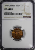 Cyprus BRITISH COLONY 1949 1/2 Piastre NGC MS64 RB 1 YEAR TYPE  KM# 29 (138)