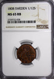 SWEDEN Gustaf IV Copper 1808 1/12 Skilling NGC MS65 RB TOP GRADED BY NGC KM# 563