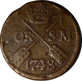 Sweden Frederick I 1748 SM 2 Ore Avesta Mint. Mintage-460,800 34mm KM437 (14352)