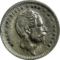 Sweden Oscar I Silver 1856 ST 25 Ore KM# 684