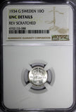 SWEDEN Silver 1934 G 10 Ore NGC UNC DETAILS KM# 780 (088)