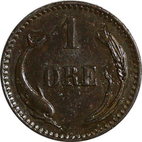 Denmark Christian IX Bronze 1880 CS 1 Ore XF Condition  KM# 792.1 (15 634)
