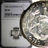 GUATEMALA Silver 1945 5 Centavos NGC MS66 GEM BU COIN KM# 238.1 (030)
