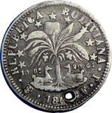 Bolivia Silver 1860 FJ  4 Soles One Year Type VF  Holed SCARCE KM# 139 (4838)