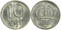 Sweden Gustaf V (1907-1950) Silver 1950 10 Öre GEM BU KM# 813 (22 058)
