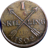 SWEDEN  1802  1 SKILLING OVERSTRUCK ON 2 ORE S.M. 1764 FULL DATE KM#566 (2355A)