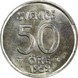 Sweden Gustaf VI Silver 1952 TS 50 Ore 1st Year Type KEY DATE UNC KM# 825 (114)