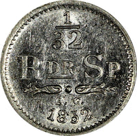 Sweden Oscar (1844-1859) Silver 1852 AG 1/32 Riksdaler Mint Luster KM# 681