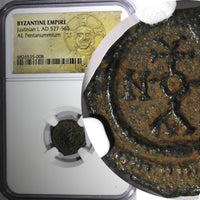 BYZANTINE EMPIRE Justinian I. AD 527-565.Pentanummium (5 Nummi) GRADED NGC (8)