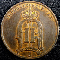 SWEDEN Oscar II Bronze 1876 5 ORE Mintage-608,500 KM# 736 (22 969)