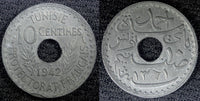 TUNISIA  Zinc 1942 10 Centimes WWII Issue KM# 267 (23 006)