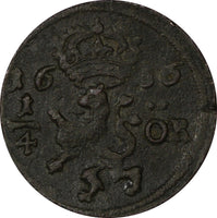 Sweden Copper 1656 1/4 Ore VF Condition  C.R.S SCARCE KM# 211 (10 240)