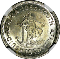 South Africa Silver 1964 10 Cents Jan van Riebeeck NGC MS64 GEM BU KM# 60 (043)