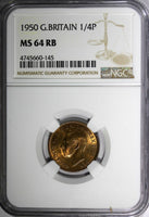Great Britain George VI Bronze 1950 Farthing NGC MS64 RB KM# 867 (145)