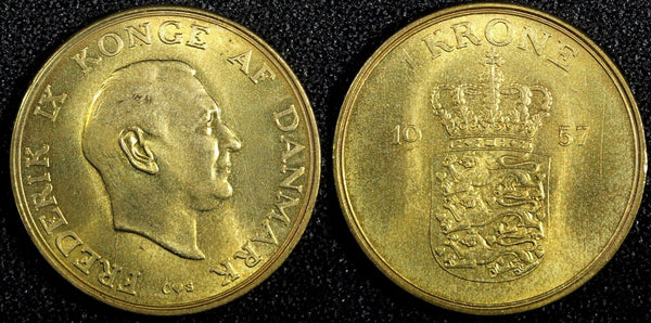 DENMARK Frederik IX Aluminum-Bronze 1957 C S 1 Krone GEM BU COIN KM# 837.2 (789)