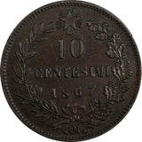 Italy Vittorio Emanuele II Copper 1867 OM 10 Centesimi Strasbourg KM# 11.5 (332)