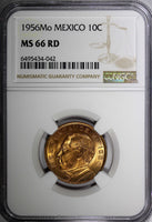 MEXICO Bronze 1956 Mo 10 Centavos BETTER DATE NGC MS66 RD TOP GRADED KM# 433(2)