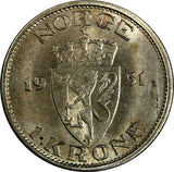 Norway Haakon VII Copper-Nickel 1951 1 Krone  No Center Hole UNC KM# 397.1 (874)