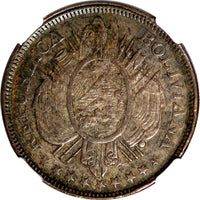 Bolivia Silver 1897 PTS CB 50 Centavos, 1/2 Boliviano NGC AU55 KM# 161.5 (013)