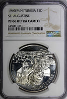 Tunisia Silver 1969 FM NI 1 Dinar St. Augustine NGC PF66 ULTRA CAMEO KM#296 (31)