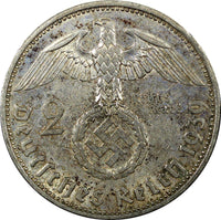 Germany - Third Reich Silver 1939 A 2 Reichs Mark Hindenburg KM# 93 (22 328)