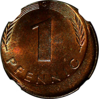 Germany-Federal Copper 1971-G 1 Pfennig NGC-MINT ERROR MS65 RB KM# 105 (041)