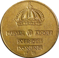 Sweden Gustaf VI Bronze 1959 TS 2 Ore GEM BU Toned KM# 821 (21 953)
