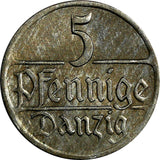 Danzig Free City Copper-Nickel 1923 5 Pfennig XF  KM# 142 (13 995)