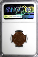 Norway Haakon VII Bronze 1953 2 Ore NGC MS64 BN TOP GRADED BY NGC KM# 399