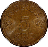 Norway Haakon VII Bronze 1957 5 Ore NGC MS64 BN LAST YEAR TYPE  KM# 400 (120)