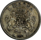 Sweden Oscar II Silver 1884 EB 1 Krona Mintage-382,000 SCARCE  KM# 747 (15 650)