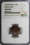 SWEDEN Carl XIV Johan Copper 1825 1/12 Skilling NGC MS66 BN TOP GRADED KM#616(8)