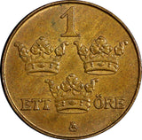 SWEDEN Gustaf V Bronze 1916 1 Öre Short "6" BU Condition KM# 777.2 (21 921)
