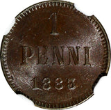 Finland Alexander III 1883 1 Penni NGC MS65 BN 1 GRADED HIGHEST KM# 10 (025)