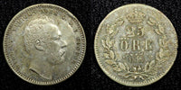 SWEDEN Oscar I Silver 1856 S.T. 25 Ore XF KM# 684 (22 553)