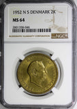 Denmark Frederik IX Aluminum-Bronze 1952 N S 2 Kroner NGC MS64 31mm KM# 838.1(6)