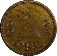 Denmark Christian X Bronze 1923 2 Ore Last Date Type KM# 813.2 (18 397)