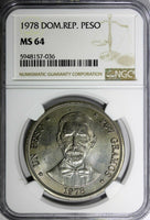 Dominican Republic 1978 1 Peso NGC MS64 Mintage-35,000 Toning KM# 53 (036)