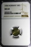 Norway Haakon VII Copper-Nickel 1954 10 Ore NGC MS64 KM# 396 (060)