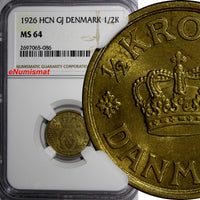 Denmark Christian X 1926 HCN GJ  1/2 Krone NGC MS64  KEY DATE KM# 831.1 (086)