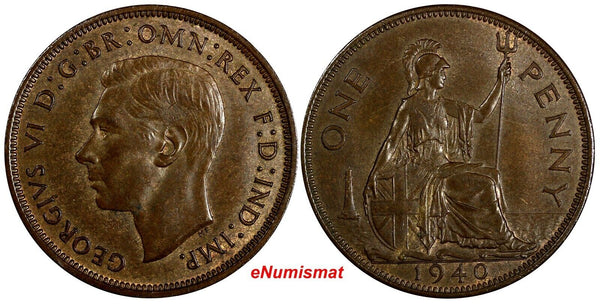 Great Britain George VI Bronze 1940 1 Penny aUNC KM# 845 (15 378)