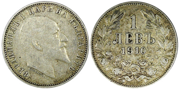 Bulgaria Ferdinand I Silver 1910 1 Lev Toned KM# 28 (22 300)