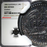 GUATEMALA Silver 1884 1/4 Real NGC UNC DETAILS Low Mintage-100,000 KM# 151 (39)